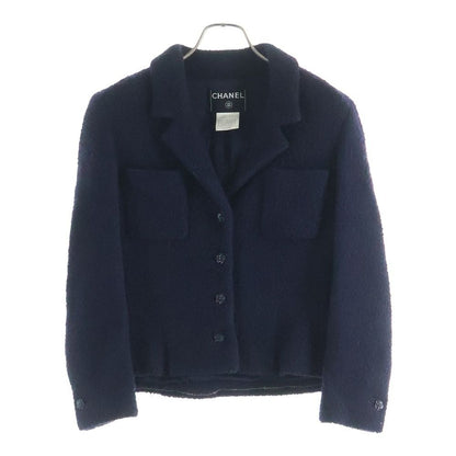 Chanel Camellia Button Tweed Jacket Navy Wool