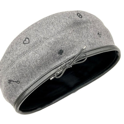 Hermes Beret Cashmere Gray Black Embroidery Hat