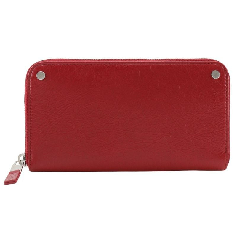 Balenciaga Round Zipper Calf Red Long Wallet