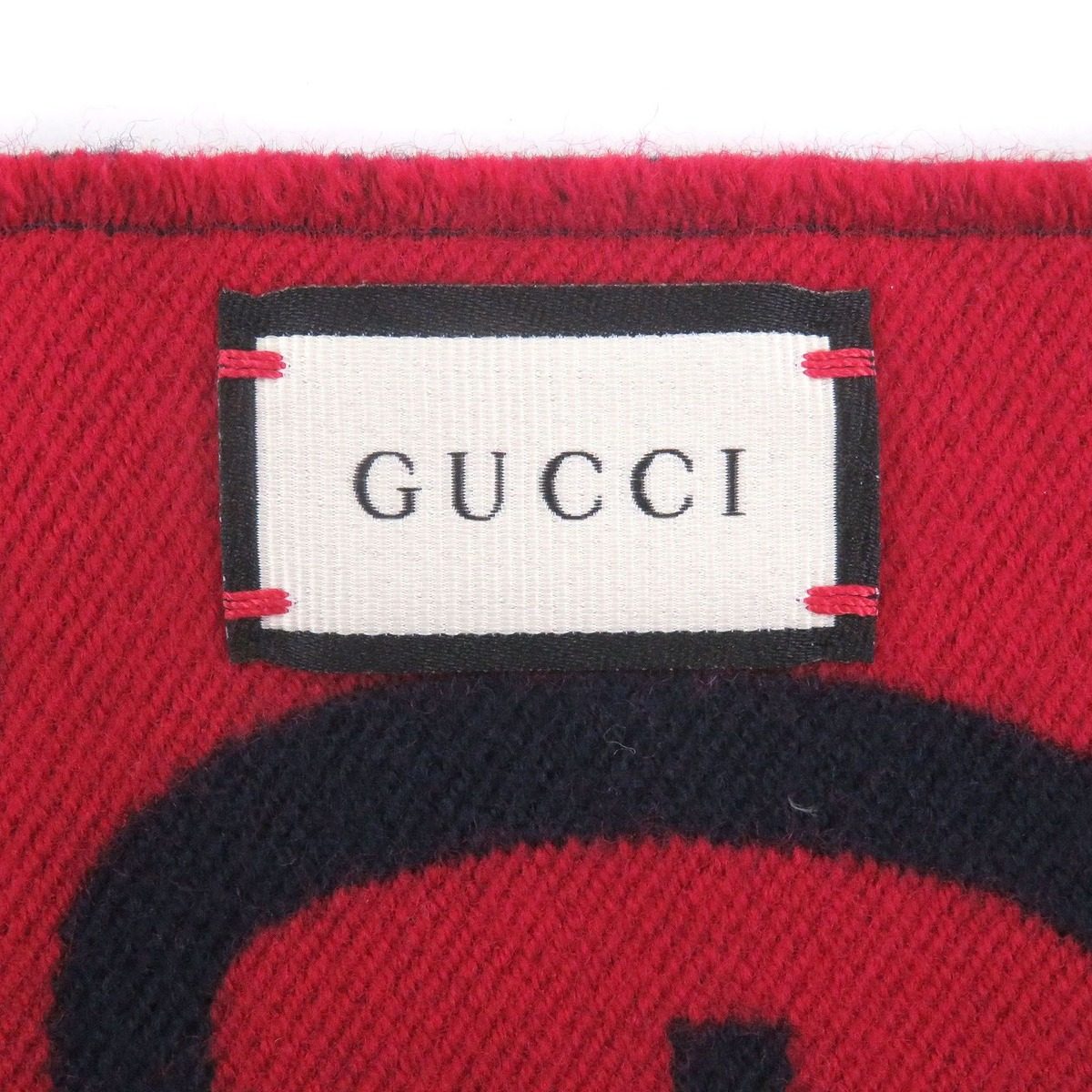 Gucci Wool Silk Jumbo GG Jacquard Fringe Scarf Navy Red — view 6