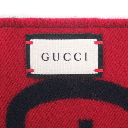 Gucci Wool Silk Jumbo GG Jacquard Fringe Scarf Navy Red — view 6