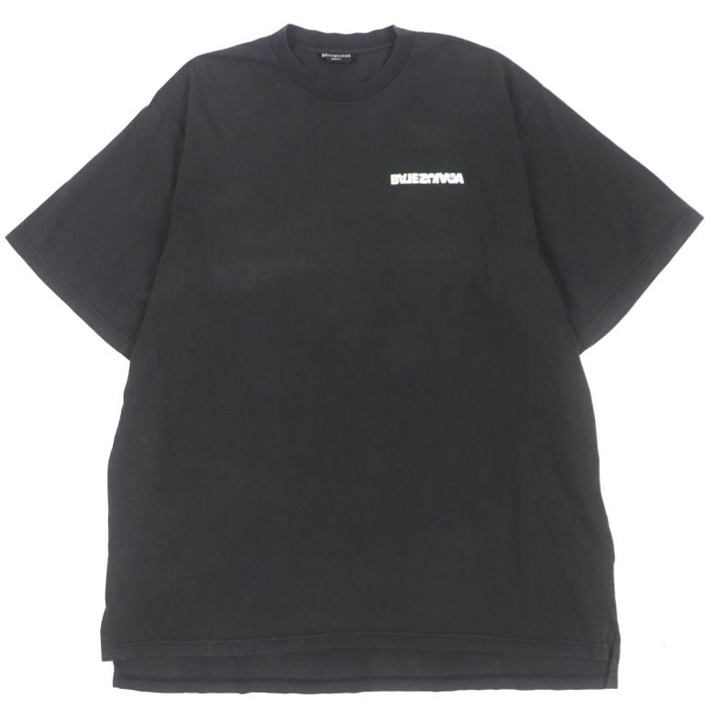 Balenciaga Unifit Turning Logo Oversized Damaged Crew Neck Short Sleeve