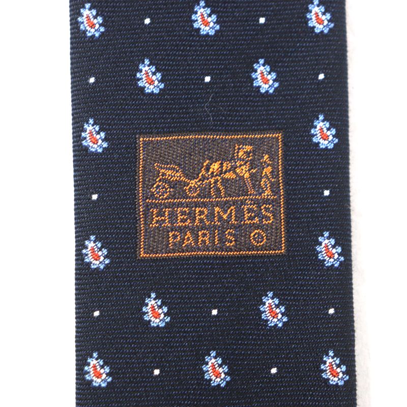  Hermes 2020 349289t 63% Silk Anthracite/ciel/orang Cravat Paisley Dot Tie