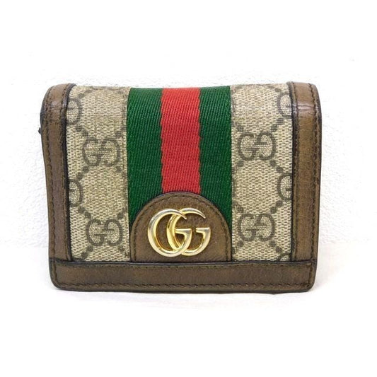 Gucci Ophidia GG Mini Wallet Beige Brown Supreme Canvas Leather