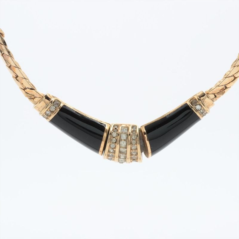 Christian Dior Choker Necklace GP Rhinestones Black And Gold Germany