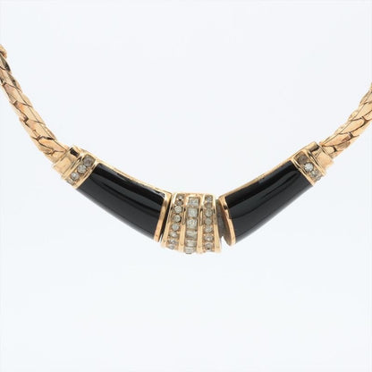 Christian Dior Choker Necklace GP Rhinestones Black And Gold Germany