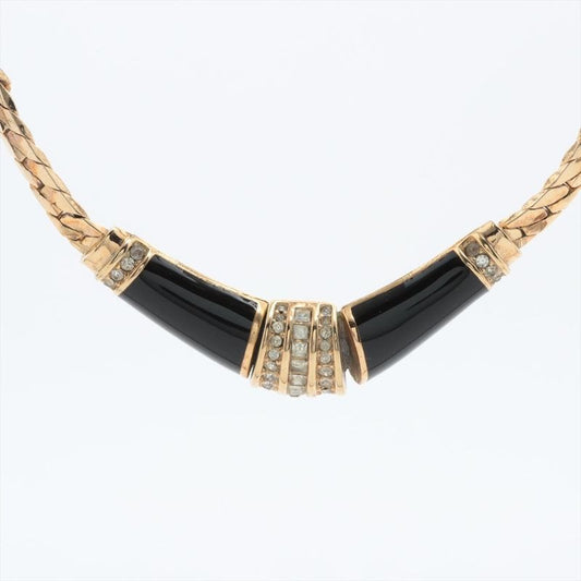 Christian Dior Choker Necklace GP Rhinestones Black And Gold Germany