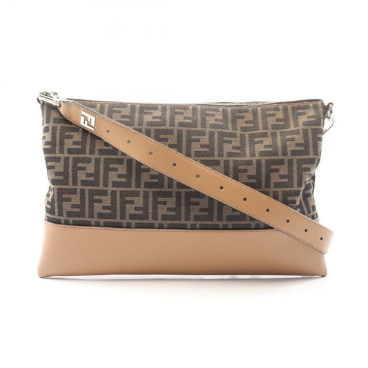 Fendi Shoulder Bag Zucca Brown Canvas Leather