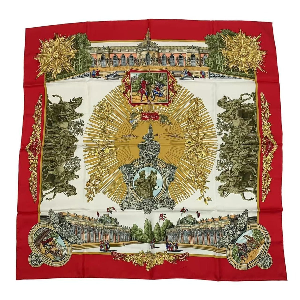 Hermes Scarf Silk Carre 90 Sanssoucy Palace Red