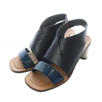 Celine Sandals Open Toe Chunky Heel 36.5 Black Blue Silver