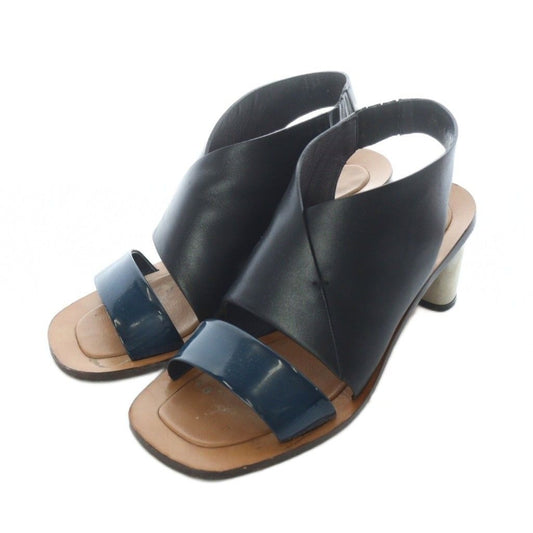 Celine Sandals Open Toe Chunky Heel 36.5 Black Blue Silver