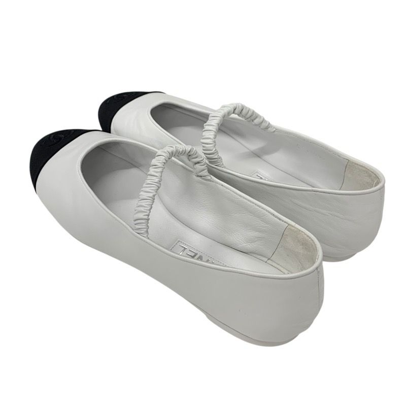 Chanel Flat Shoes Leather Fabric White Black White Mary Jane Here Mark Ballet