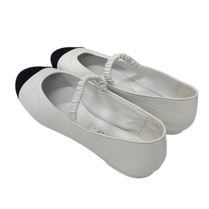 Chanel Flat Shoes Leather Fabric White Black White Mary Jane Here Mark Ballet