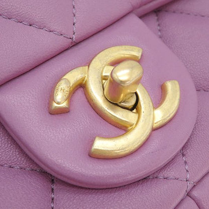 Chanel Shoulder Bag Matelasse Small Flap Lambskin Purple Gold Hardware Chain