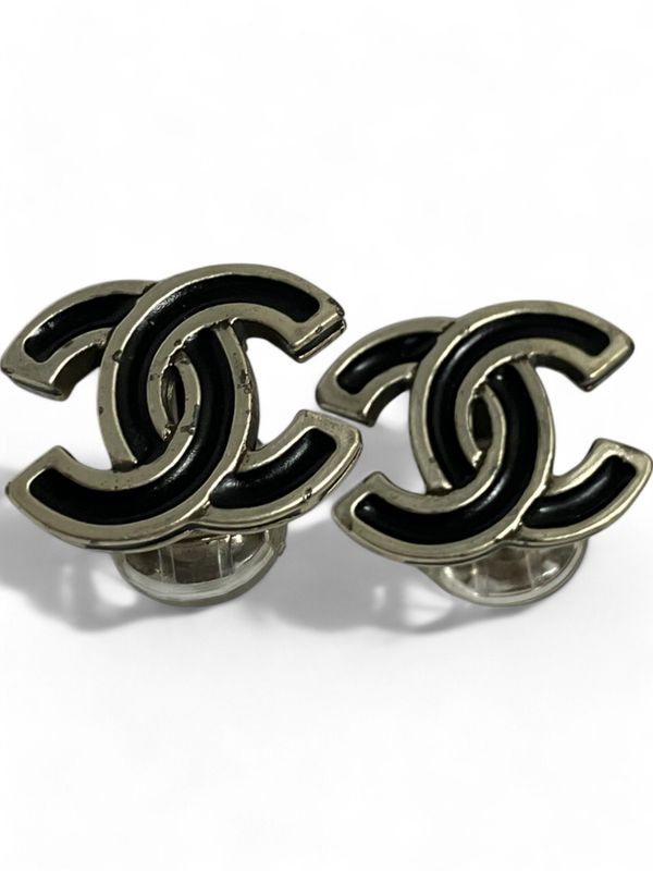 Chanel 04A Coco Mark Earring Ladies Black X Silver