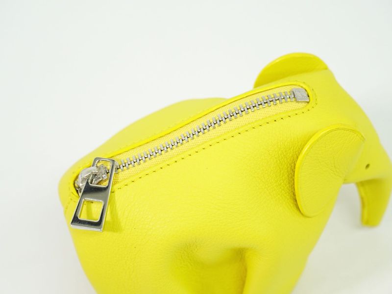 Authentic Loewe Elephant Coin Case Coin Purse Mini Pouch Leather Yellow Wallet