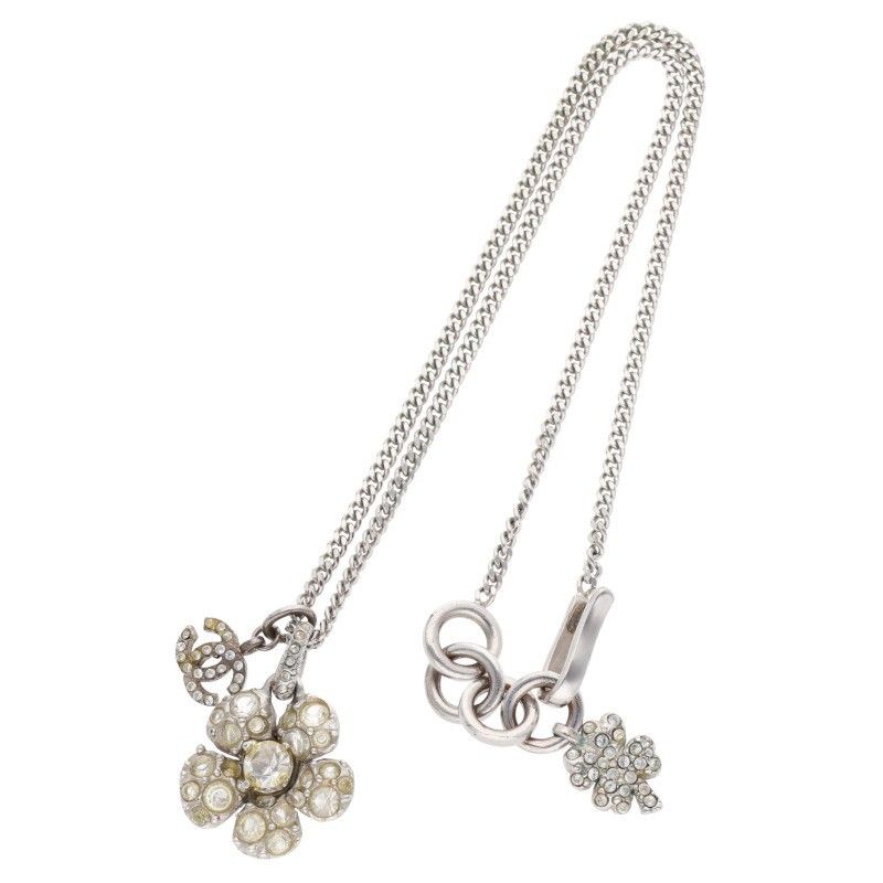 Chanel 08A Camellia Coco Mark Rhinestone Necklace Women