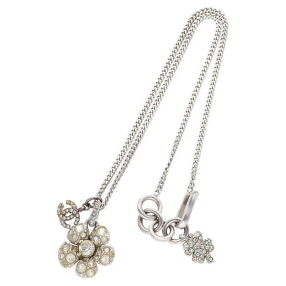 Chanel 08A Camellia Coco Mark Rhinestone Necklace Women