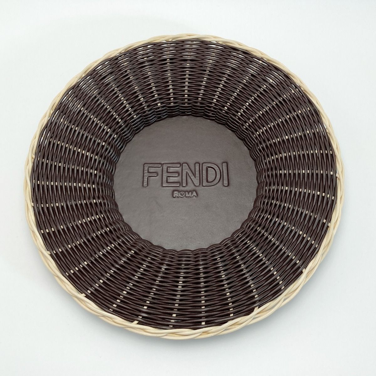 Fendi Ff Logo Underplate Tableware Collection Dark Brown Rattan/leather Box