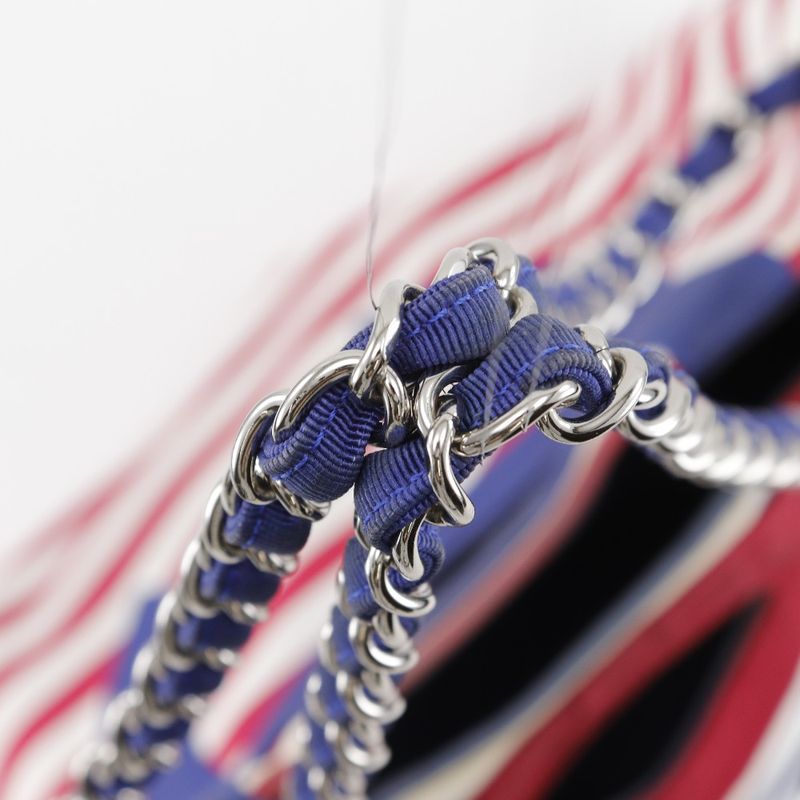 Chanel Chain Tote Cruise Line Striped A47944 Cotton And Nylon Navy Blue Ladies