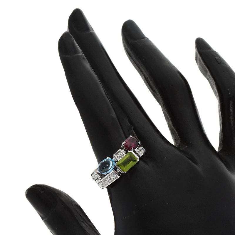Bvlgari Bulgari Allegra Diamond Multi-colored Stones Ring 18K White Gold Ladies