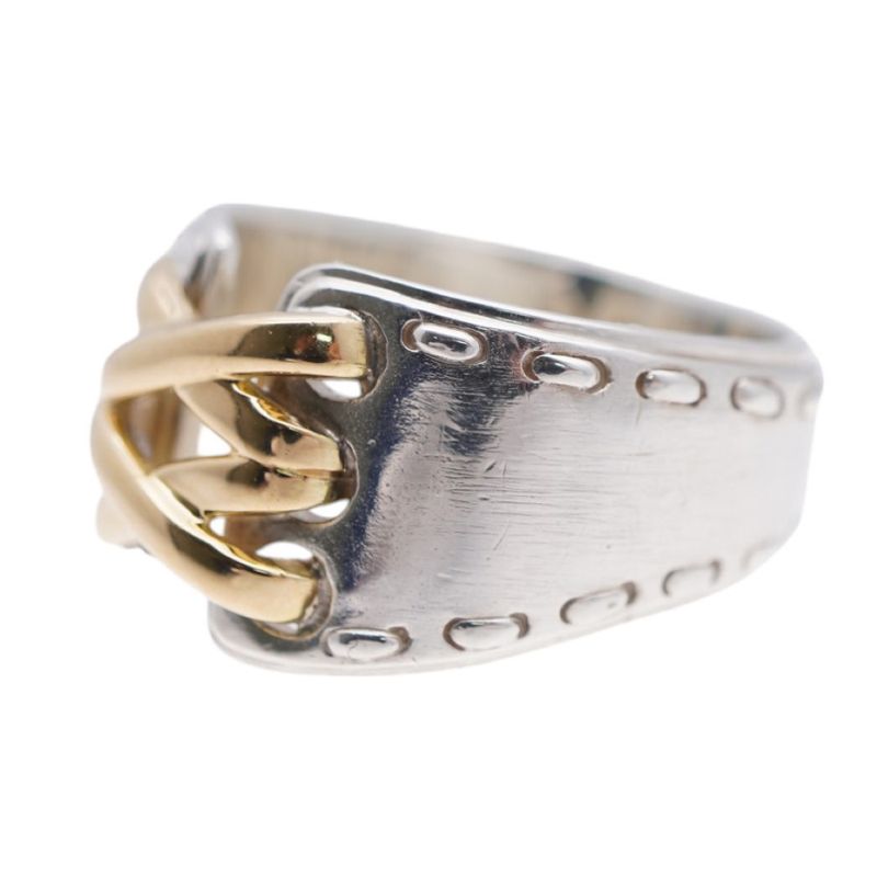 Hermes Mexico Double Silver 925/18k Yellow Gold Ring #51 Ring Yellow Gold