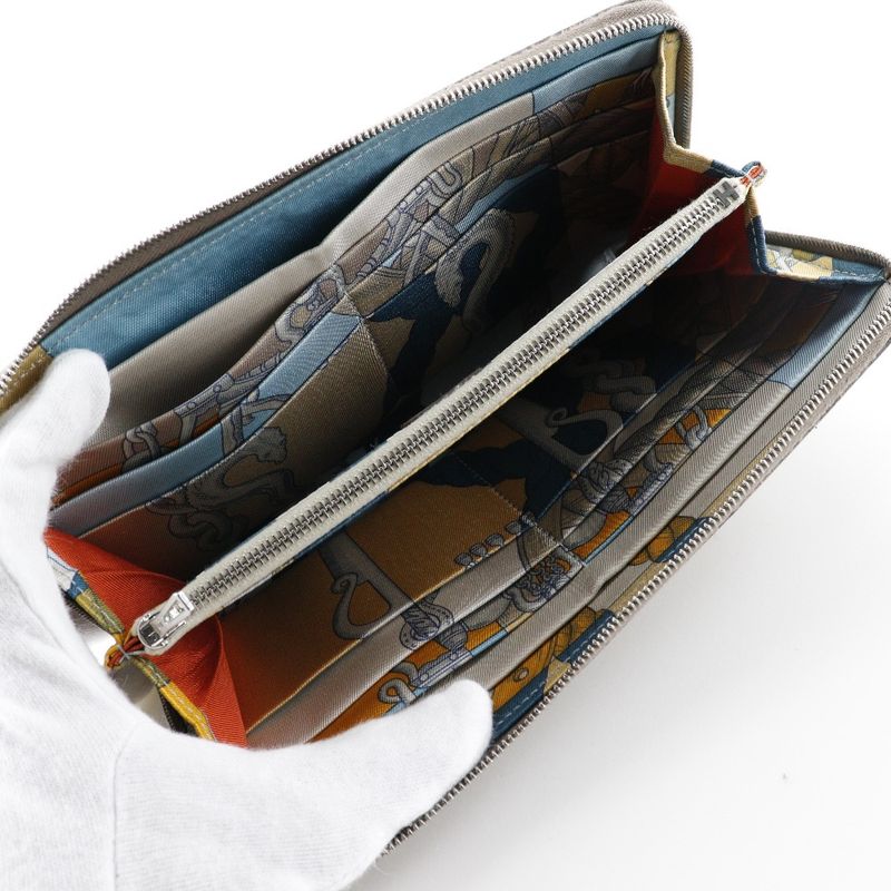 Hermes Azap Long Silk-in Vaux-epson And Silk Etoupe C Ladies Long Wallet