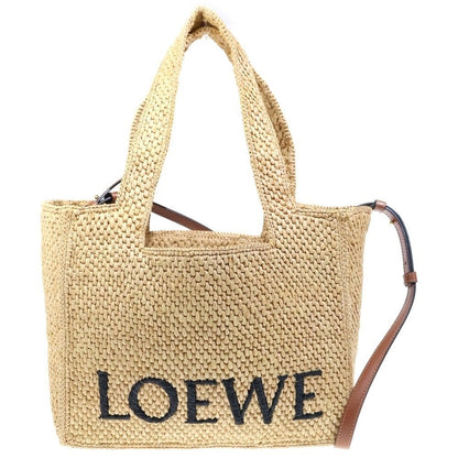 Loewe Font Tote Mini Raffia 2-Way Shoulder Bag Basket Beige