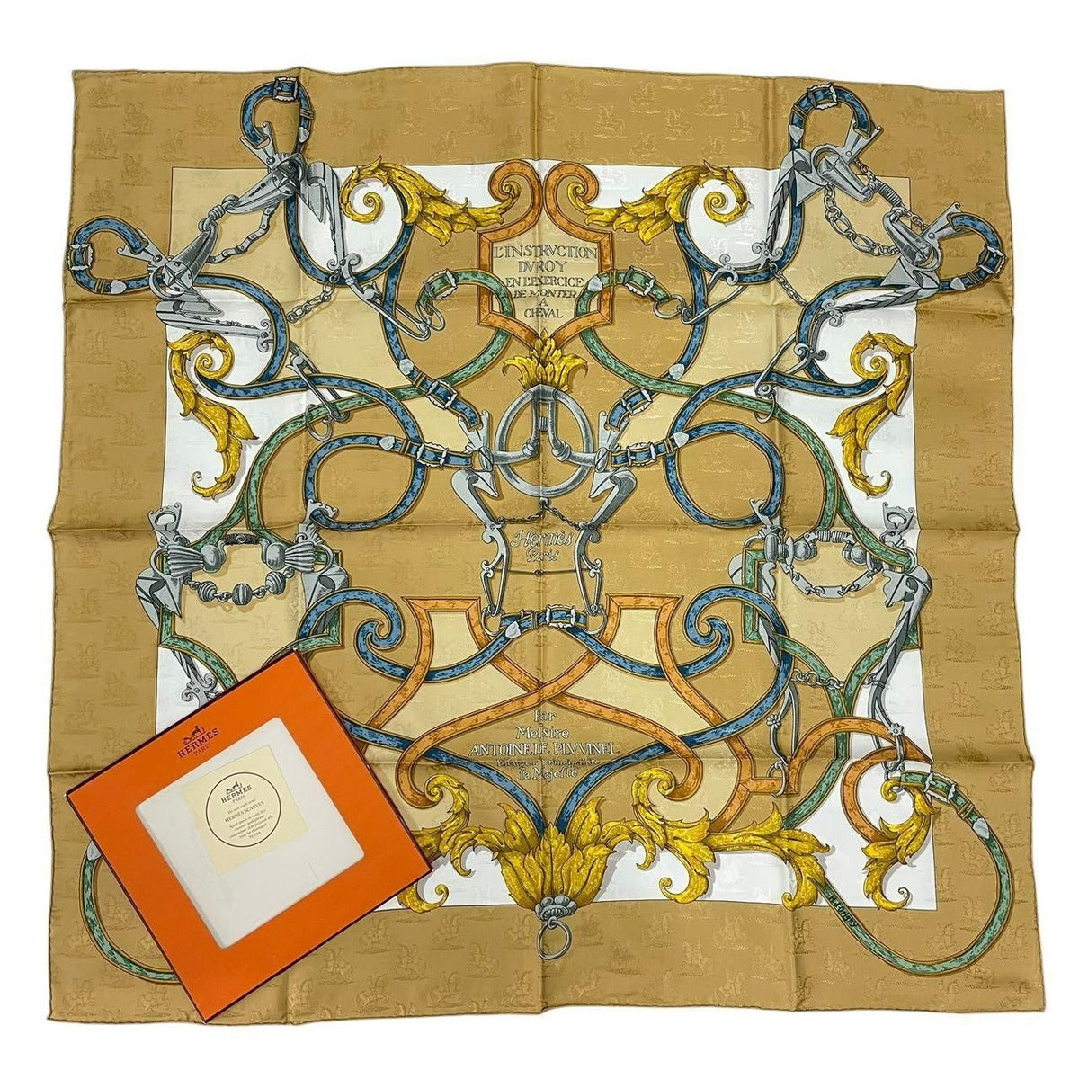 Hermes Scarf Carre 90 100% Silk L'instrvction DV Roy Imperial Science Horse