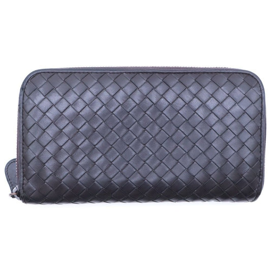 Bottega Veneta Intrecciato Round Zip Leather Wallet Brown