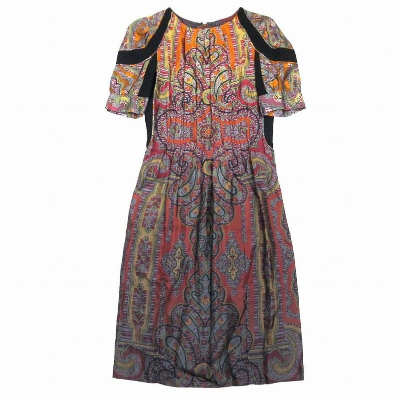 Louis Vuitton Rw092 a Wpdr18 cur Silk Paisley Pattern Dress Short Sleeves Red