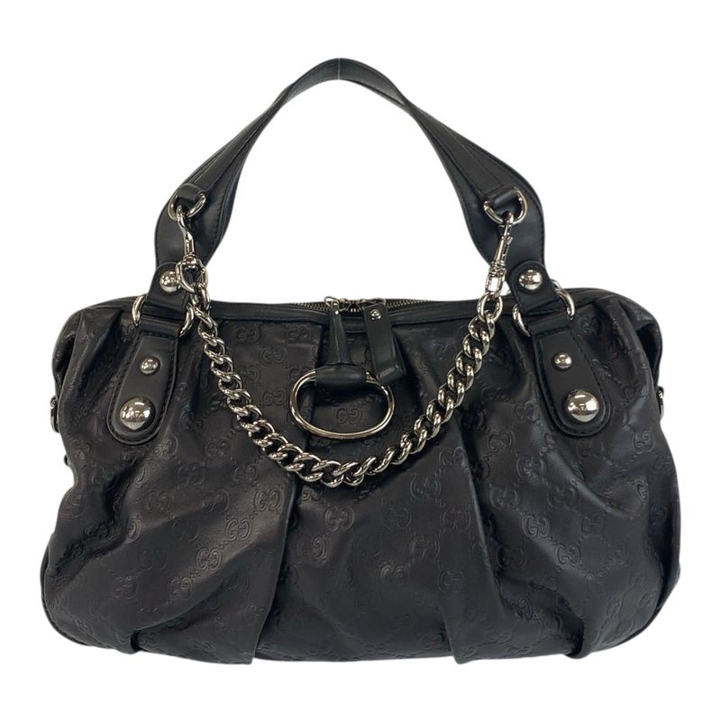Gucci Horsebit Guccissima Black Silver Hardware Leather 228594 Handbag Shoulder