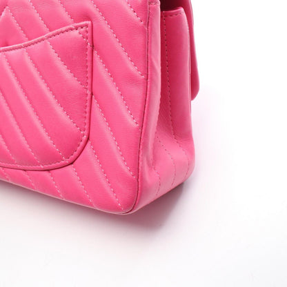 Chanel Shoulder Bag Chevron Stitch Mini 20 Fu Chien Pink Leather Chain — view 11