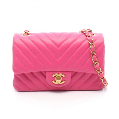 Chanel Shoulder Bag Chevron Stitch Mini 20 Fu Chien Pink Leather Chain