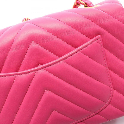 Chanel Shoulder Bag Chevron Stitch Mini 20 Fu Chien Pink Leather Chain — view 10