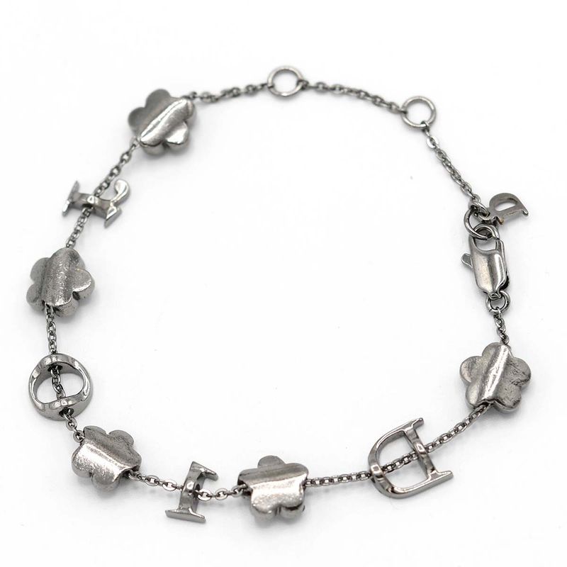 Christian DIOR Bracelet Rhinestone Flower Black Silver Color Accessories Ladies
