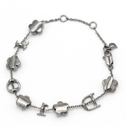 Christian DIOR Bracelet Rhinestone Flower Black Silver Color Accessories Ladies