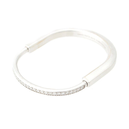 Tiffany & Co Lock Half Pave Diamond Bracelet Bangle 750 White Gold