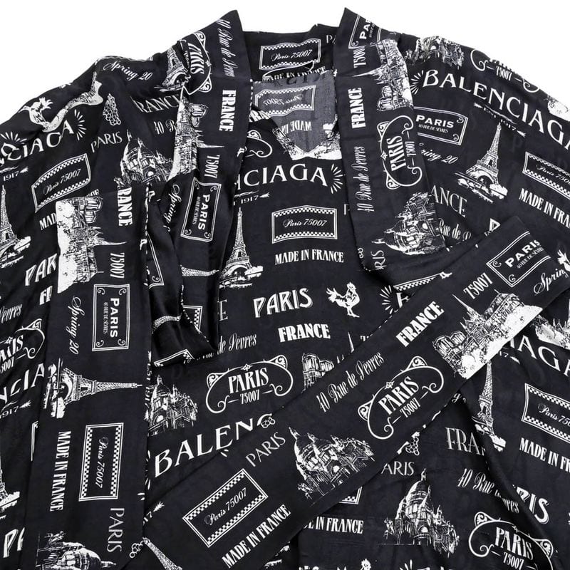 Balenciaga Blouse All Over Pattern 34 Sizes Black White Silk Long