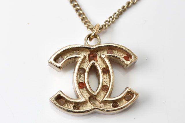 Chanel Necklace Pendant Chanel Coco Mark Rhinestone Red Vintage Gold
