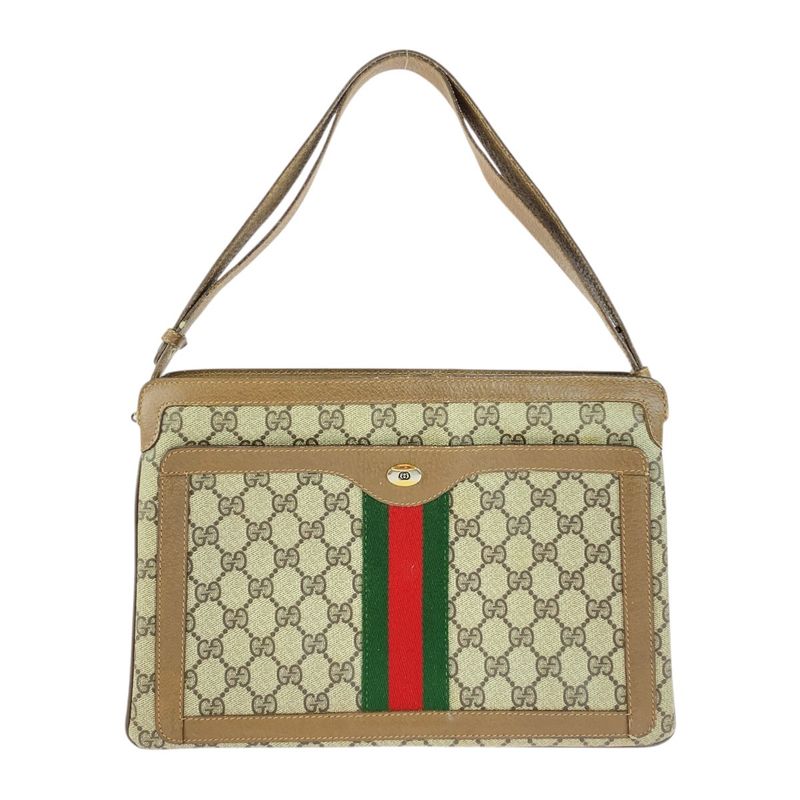 Gucci Vintage Old Gucci Sherry Line Brown GG Supreme Canvas Handbag Shoulder
