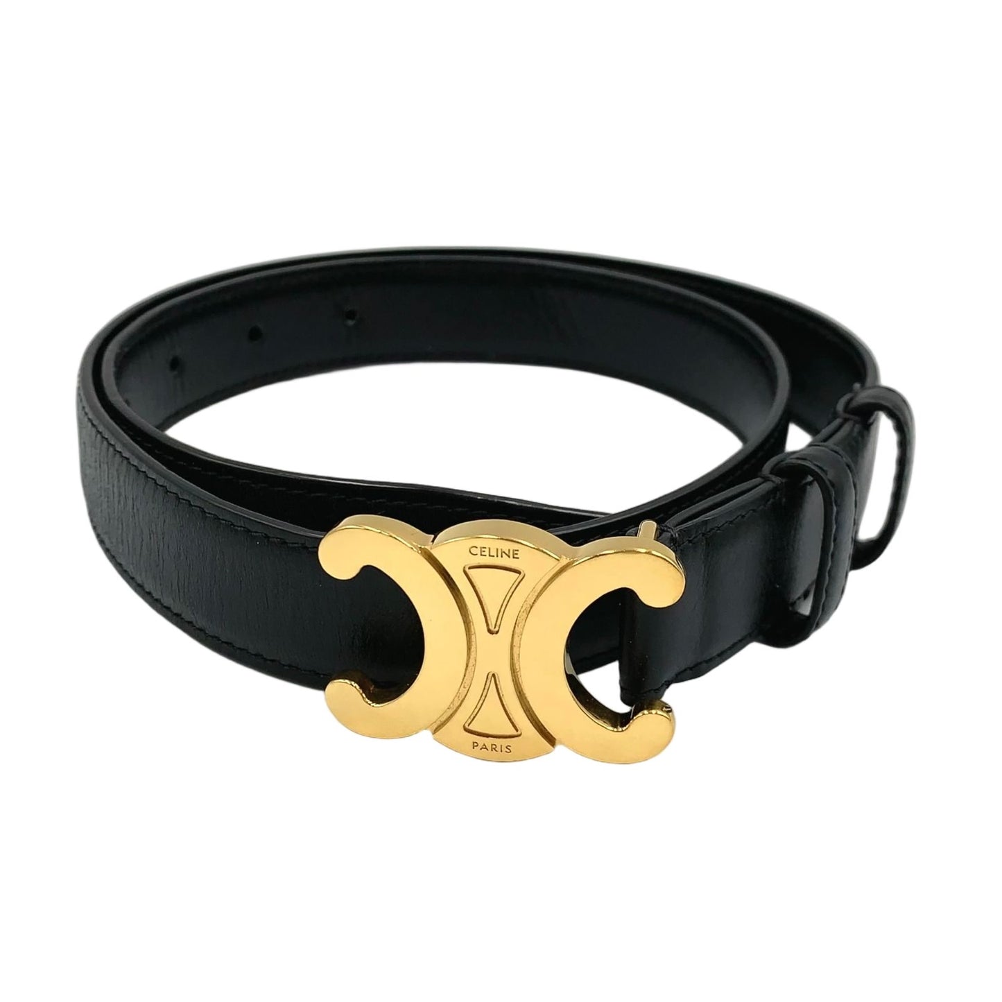 Celine Triomphe Leather Black Belt Gold