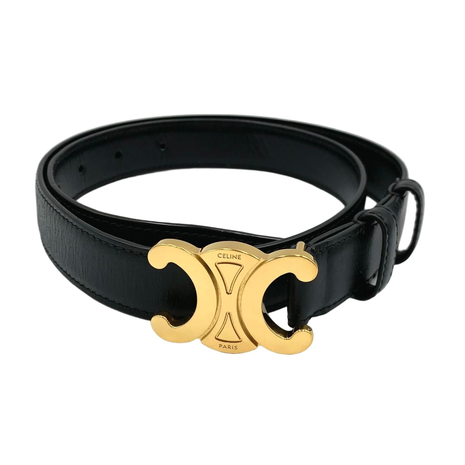 Celine Triomphe Leather Black Belt Gold