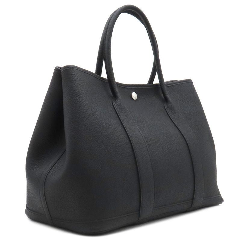 Hermes Tote Bag Garden Party PM Negonda Black Silver Hardware Black Engraved Z