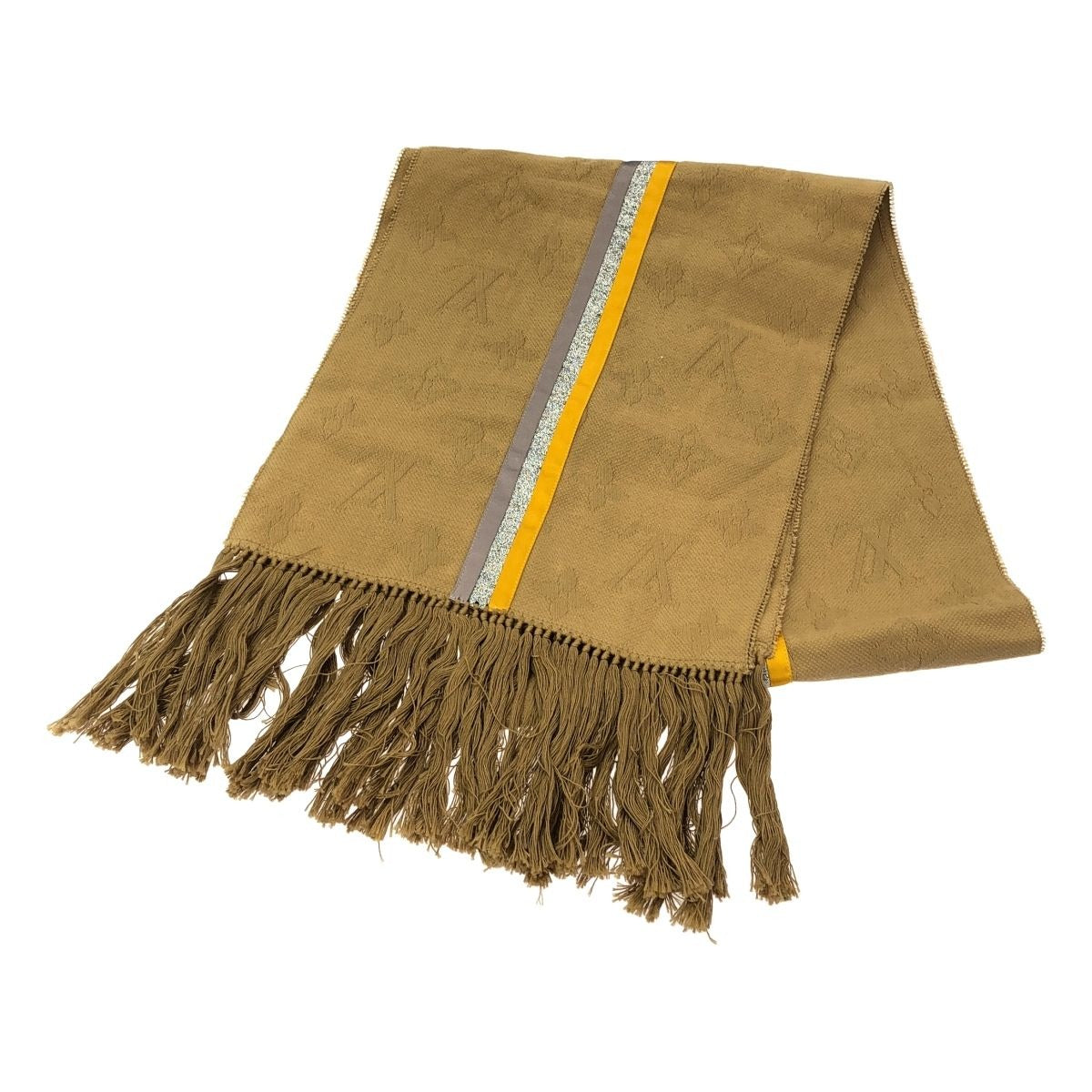 Louis Vuitton Monogram Cotton Silk Fringe Scarf Beige