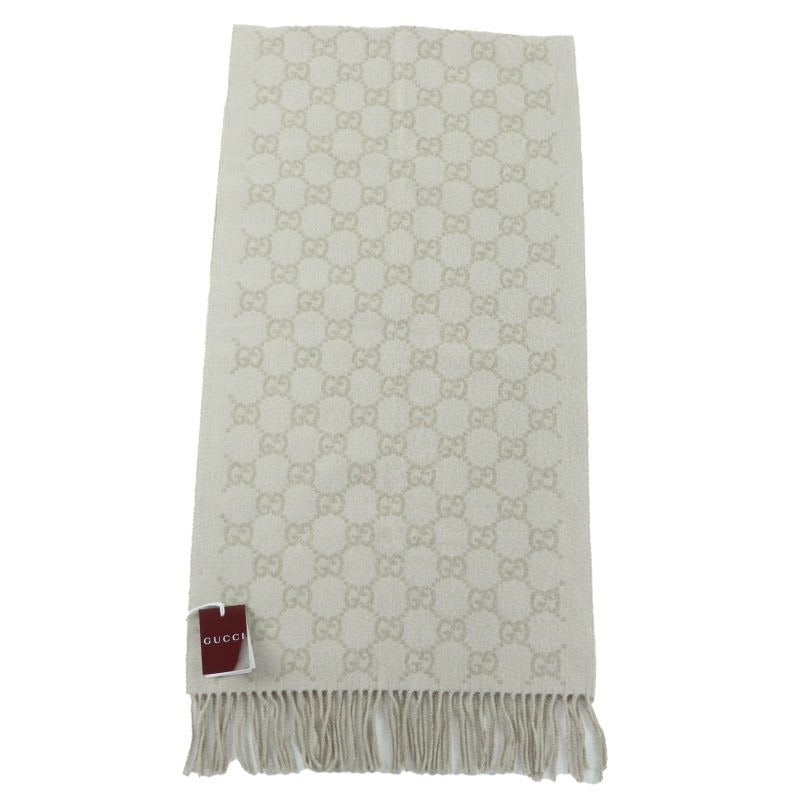 Gucci 100% Cashmere GG Pattern Current Item Muffler Beige 45190 cm Scarf