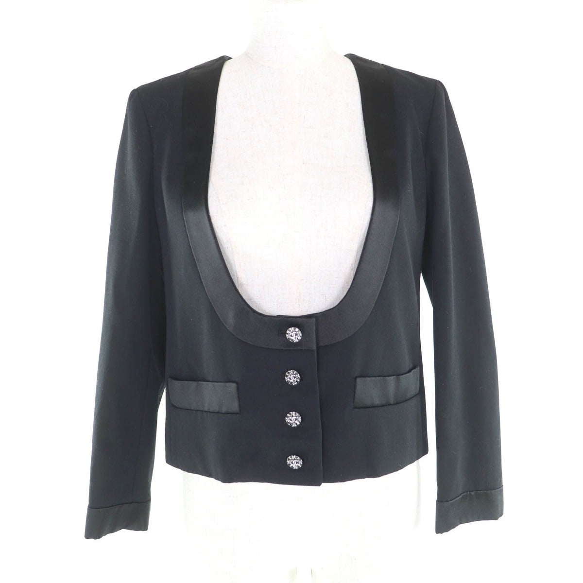 Chanel Lining Silk Coco Button with Rhinestone Wool Jacket