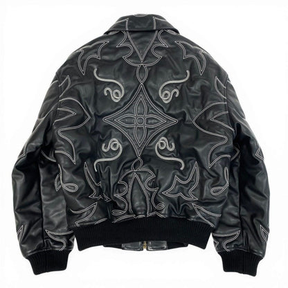 Louis Vuitton D2 Embroidered Leather Bomber Jacket 52 Black Cowhide Super — view 3