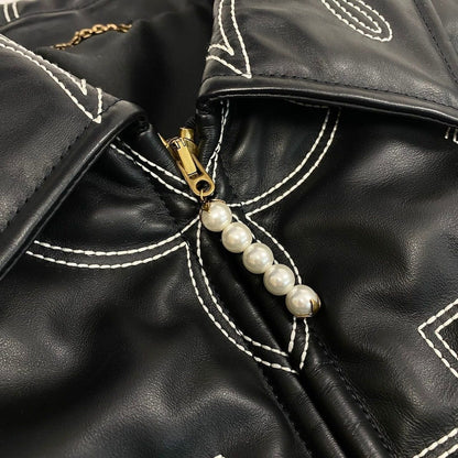 Louis Vuitton D2 Embroidered Leather Bomber Jacket 52 Black Cowhide Super — view 8
