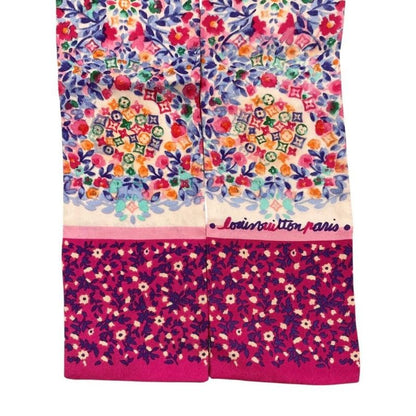 Louis Vuitton Silk Scarf Bandeau Catania M72853 Monogram Floral Pink Louis